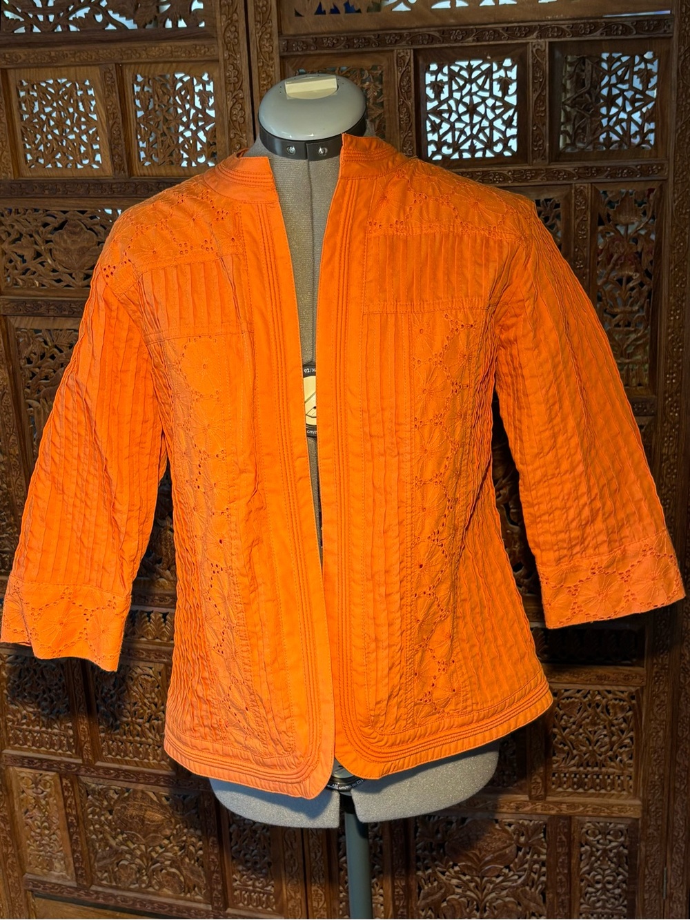TanJay Orange Quilted Open-Front Jacket